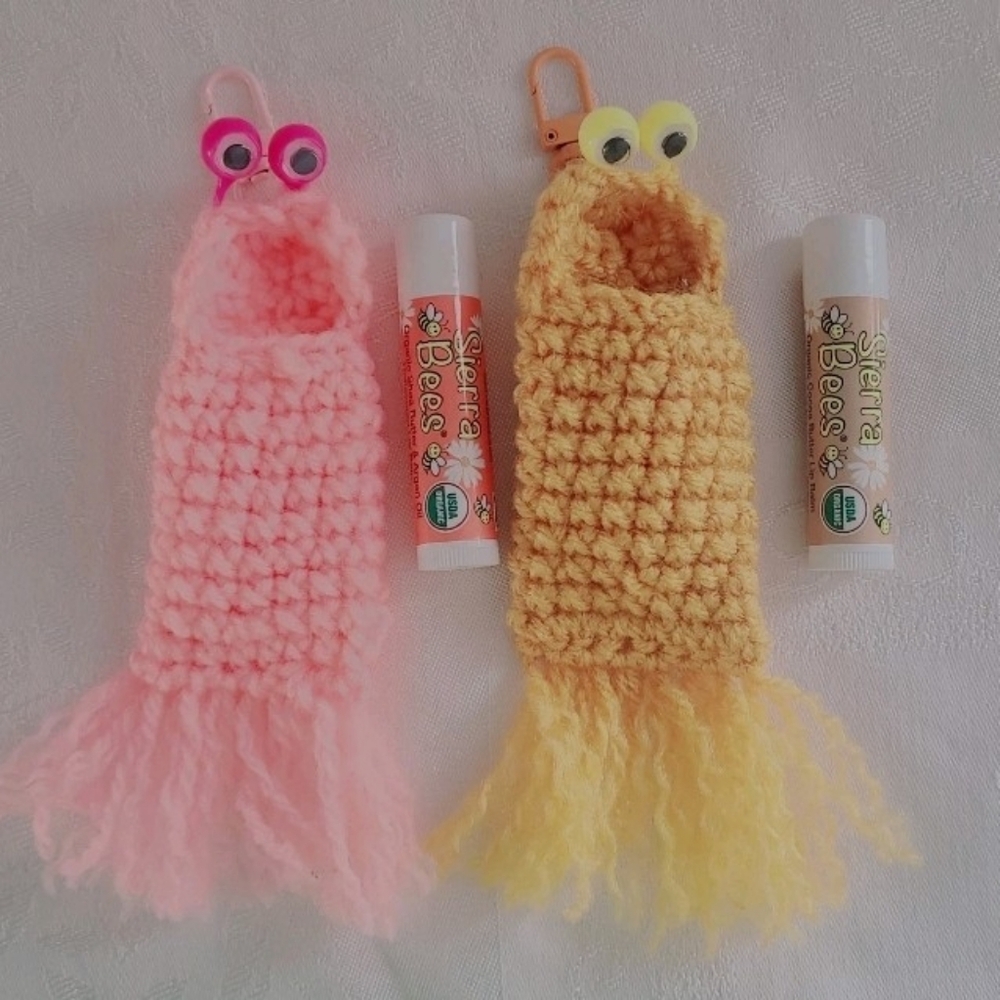 Yip Yip Pink & Gold Crochet Googly Eye Clip On Lip Balm Holders with Sierra Bees